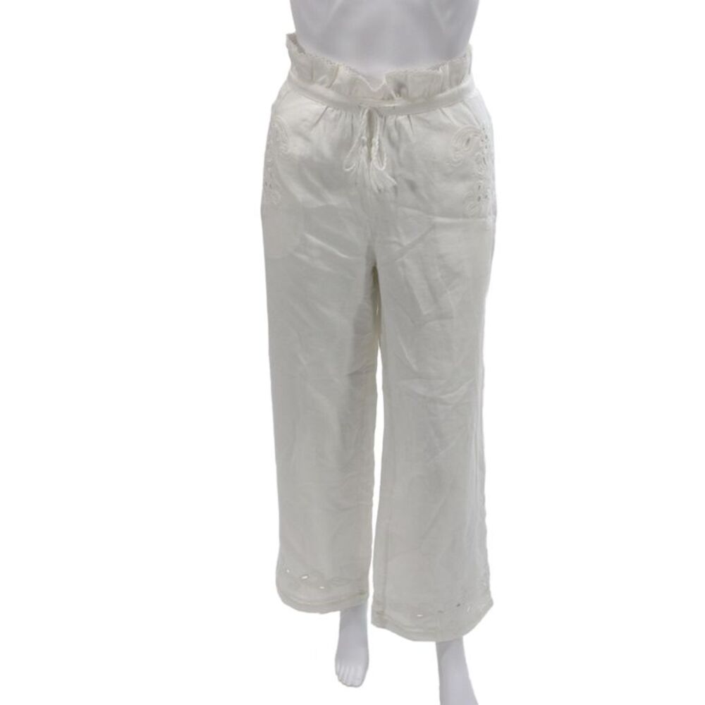 Elie Tahari Womens Paperbag Linen Pants White Drawstring Size 6